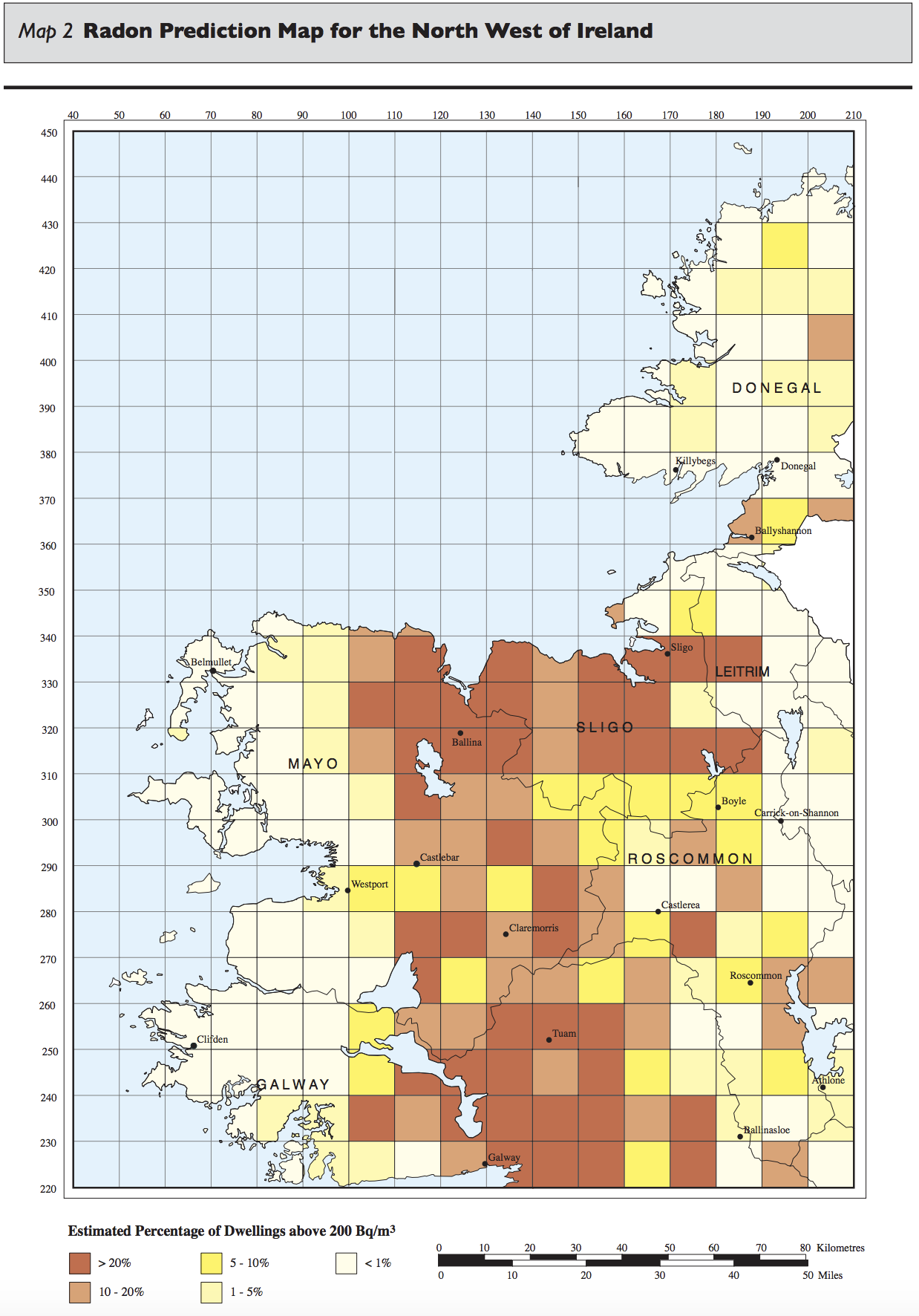 Diagram HC4 - Radon prediction map for the North West of Ireland - Extract from TGD C