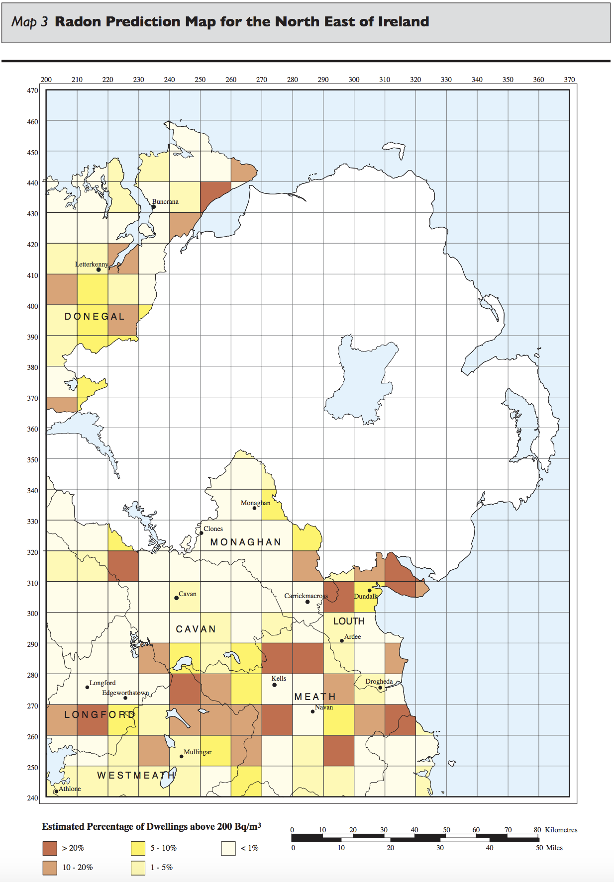 Diagram HC5 - Radon prediction map for the North East of Ireland - Extract from TGD C